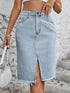 'Khaleesi' Raw Hem Slit Denim Skirt - Celes Fashion